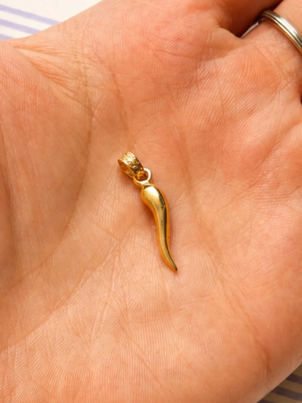 Real 14K Gold Italian Horn Pendant, Cornicello Good Luck Charm, Solid Gold